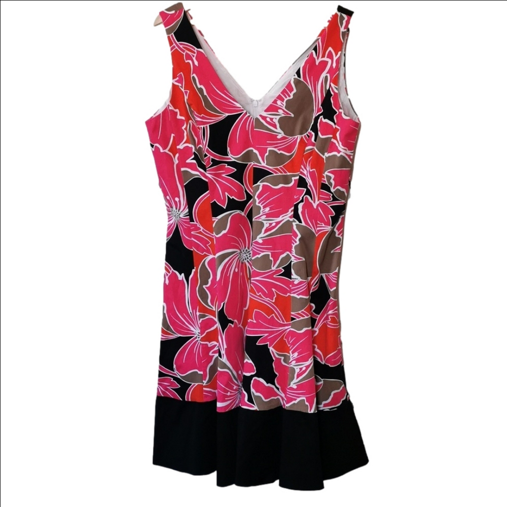 Joneswear Dress pink/black flower patterned dress. Size 16. EUC